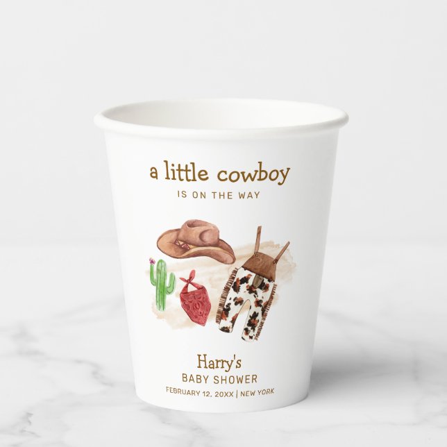 Vasos De Papel Moderno Desierto Occidental Cactus Cowboy Baby Sho (Anverso)