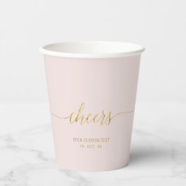 Vasos De Papel Moderno dorado y lettering rosa claro Cheers Fiest