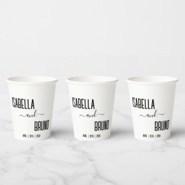 Vasos De Papel Moderno, elegante Boda de texto negro personalizad (Multi)