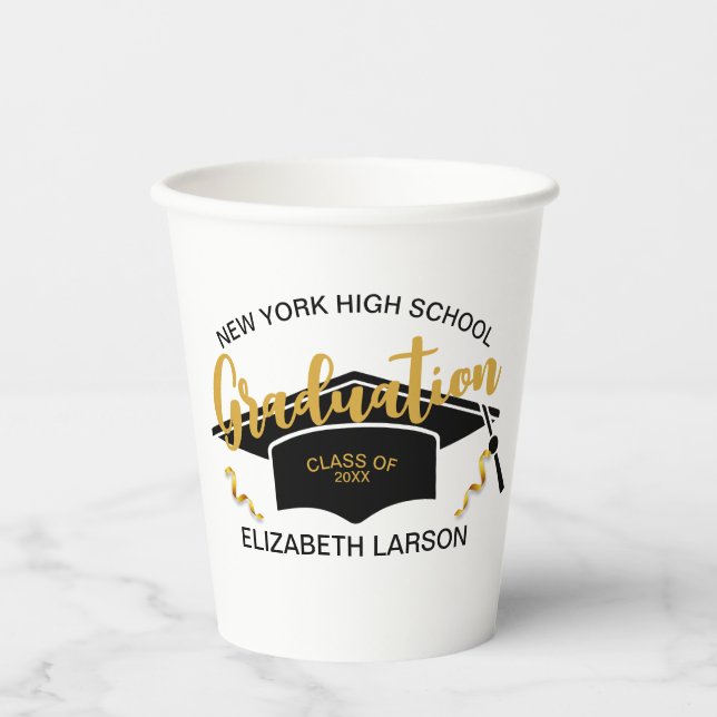 Vasos De Papel Moderno Elegante Senior Dorado Negro (Anverso)