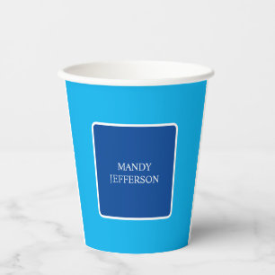 Vasos De Papel Moderno, Elegante, Simple Blue Añade tu nombre