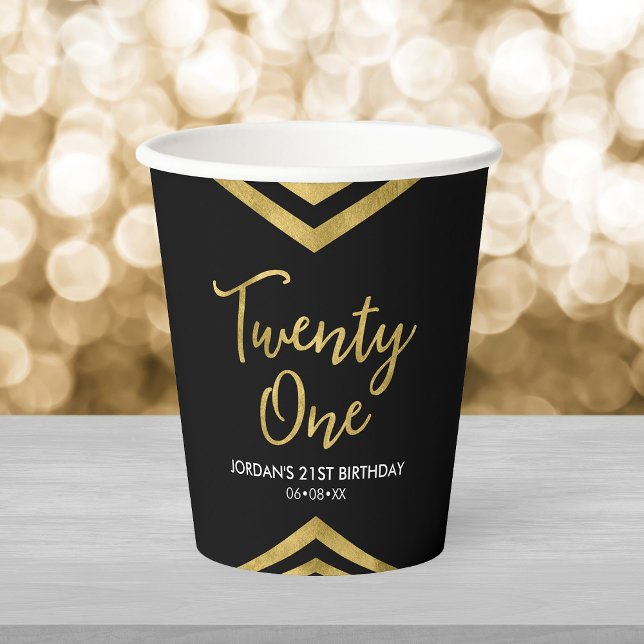 Vasos De Papel Moderno Faux Gold Chevron Geométrico 21º cumpleaño (Subido por el creador)