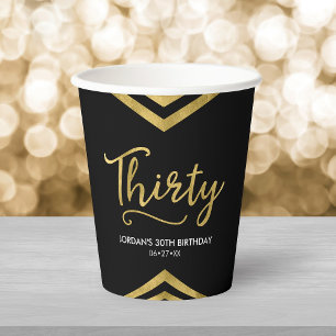 Vasos De Papel Moderno Faux Gold Chevron Geométrico 30 cumpleaños