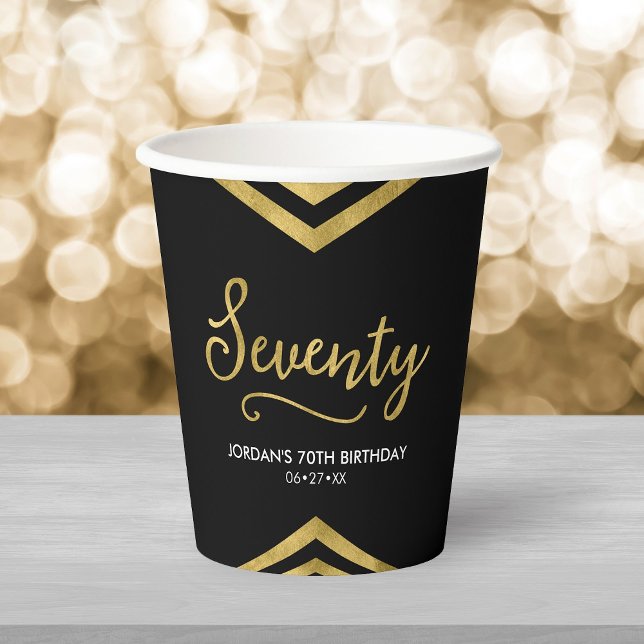 Vasos De Papel Moderno Faux Gold Chevron Geométrico 70º cumpleaño (Subido por el creador)
