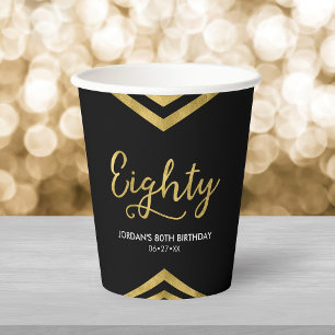 Vasos De Papel Moderno Faux Gold Chevron Geométrico 80º cumpleaño