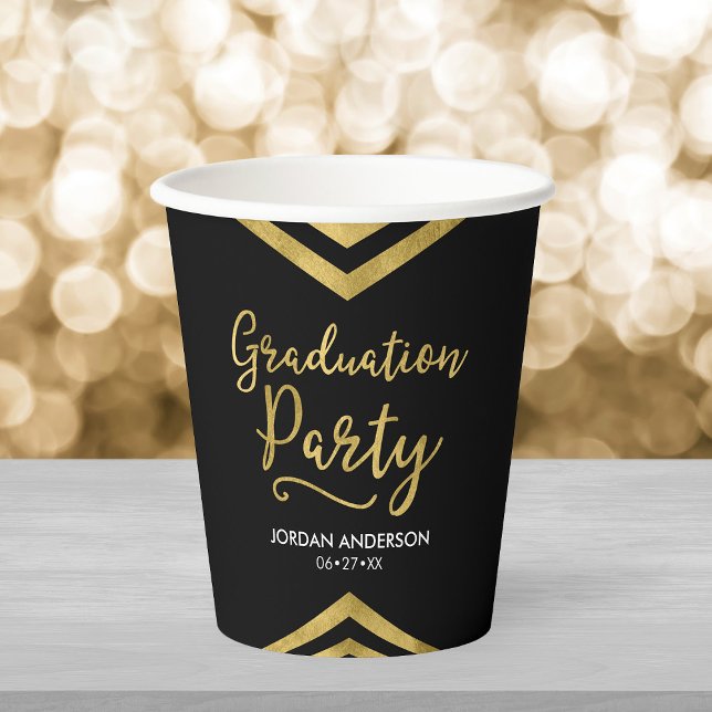 Vasos De Papel Moderno Faux Gold Chevron Graduation Party (Subido por el creador)