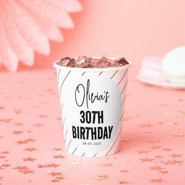 Vasos De Papel Moderno guión negro 30 cumpleaños Moda y Minimalis (in situ)