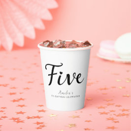 Vasos De Papel Moderno guión negro Minimalista quinto cumpleaños