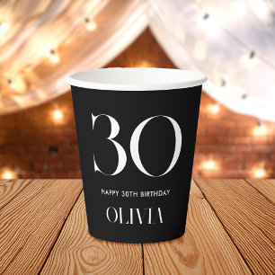 Vasos De Papel Moderno Minimalista Negro y Blanco 30 cumpleaños