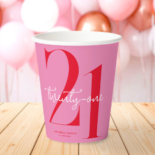 Vasos De Papel Moderno Minimalista Rojo Rosa 21 cumpleaños