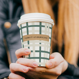 Vasos De Papel Moderno Montauk Grid Green & Beige