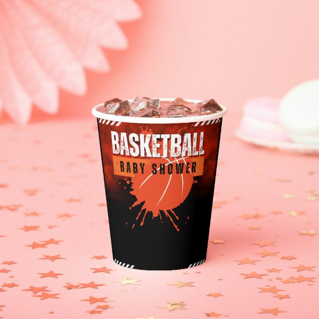 Vasos De Papel Moderno Naranja de baloncesto Ball Baby Shower (in situ)