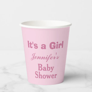 Vasos De Papel Moderno tacto rosa suave es un Baby Shower Chica