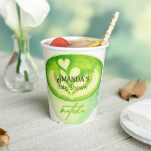Vasos De Papel Moderno Verde Así de Matcha Baby Shower