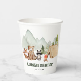 Vasos De Papel Moderno Woodland Feliz Camper Camping Niños Cumple
