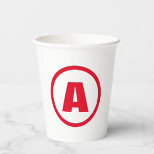 Vasos De Papel Moderno y elegante Monograma Rojo Letra inicial Bl