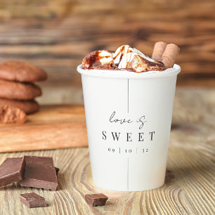 Vasos De Papel Moderno y mínimo "El amor es dulce" Boda Cacao cal