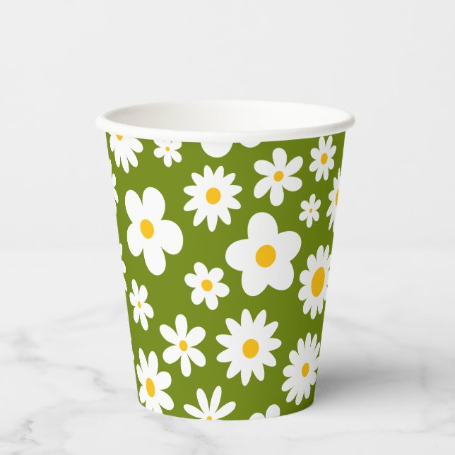 Vasos De Papel Moderno y plano de la margarita verde (Anverso)