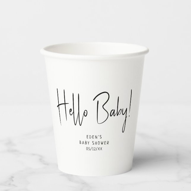 Vasos De Papel Moderno y simple Hola Bebé! Baby Shower (Anverso)