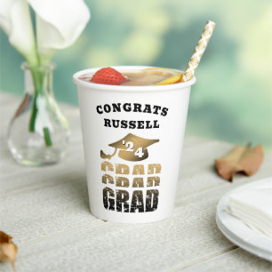 Vasos De Papel Modernos Graduados Congrats Nombre de Grado Oro Ne