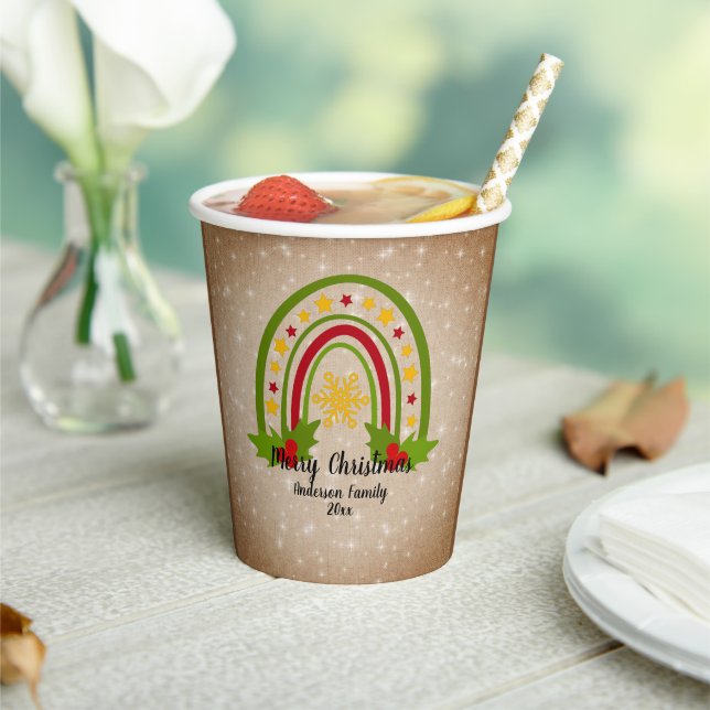 Vasos De Papel Modernos Navidades arcoiris Holly 20xx años Textos (in situ)