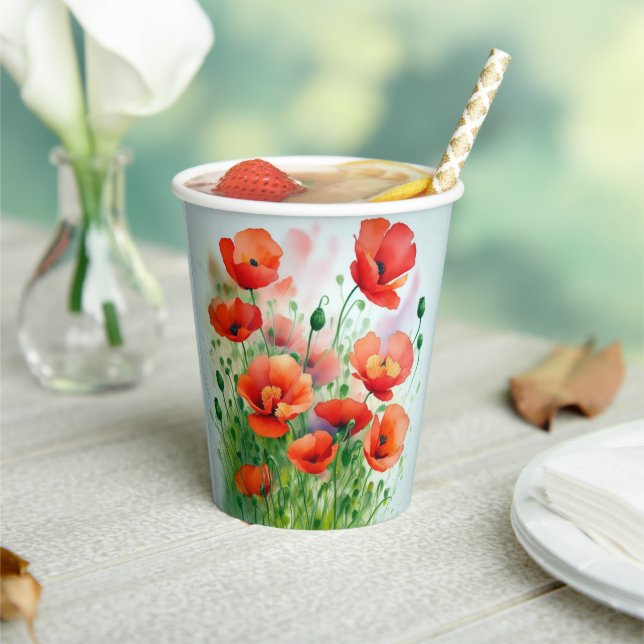 Vasos De Papel Mohnblumenwiese, Aquarell +  (in situ)