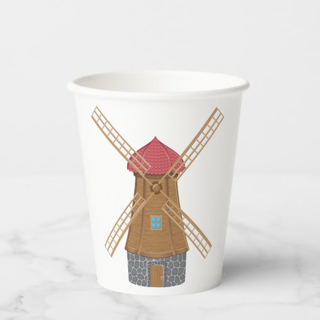 Vasos De Papel Molino de viento de madera rústico tradicional (Anverso)