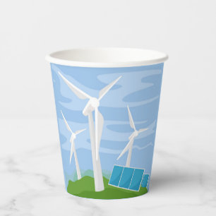 Vasos De Papel Molinos de viento y células solares
