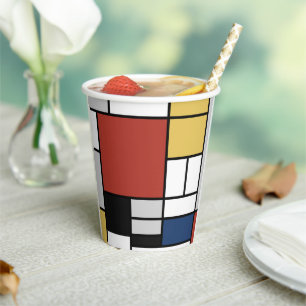 Vasos De Papel Mondrian Pintura de Plano Rojo Amarillo Azul Gris