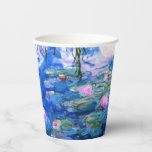 Vasos De Papel Monet Pink Water Lilies<br><div class="desc">Copas de papel con hermosos nenúfares de agua rosada flotando en un estanque azul tranquilo con colchonetas de lirios. Un gran regalo de Monet para los amantes del impresionismo y del arte francés. Impresionismo natural sereno con flores y paisajes pintorescos de estanques.</div>