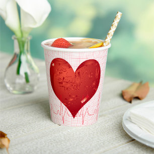 Vasos De Papel Monitor de ECG de corazón rojo Asistencial