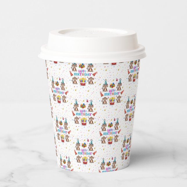 Vasos De Papel Monkey Cupcake Happy Birthday Paper Cup  (Izquierda)