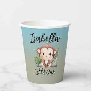 Vasos De Papel Mono salvaje de animales salvajes de Safari 1 cump