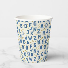 Vasos De Papel Monochrome Blue Alphabet