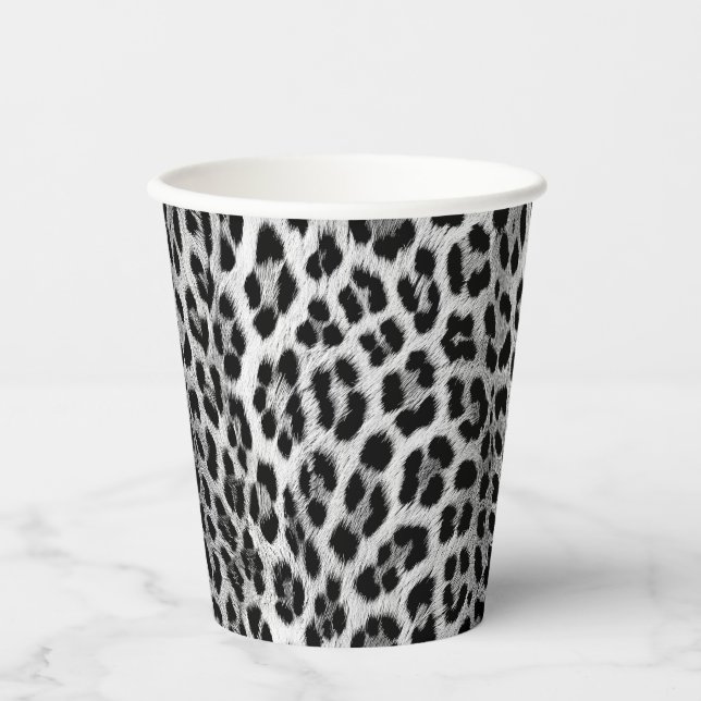 Vasos De Papel Monocromo blanco y negro, patrón leopardo (Anverso)
