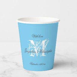 Vasos De Papel Monograma Blanco Chic Nombres Azul Acuático Negro