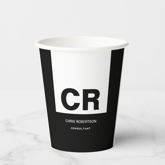 Vasos De Papel Monograma blanco negro Crear regalo Personalizado (Anverso)