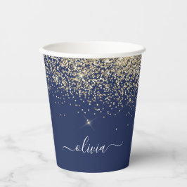 Vasos De Papel Monograma Brillante Destello Azul Marino Dorado
