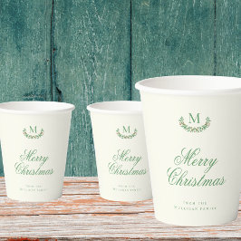 Vasos De Papel Monograma clásico de familia para Navidad
