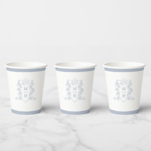 Vasos De Papel Monograma corona cardíaca boda de plata blanca