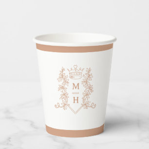 Vasos De Papel Monograma corona de corazón boda de oro rosa blanc