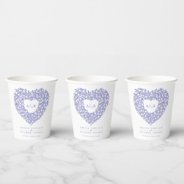 Vasos De Papel Monograma de arte de ramo de tulipán azul boda (Multi)