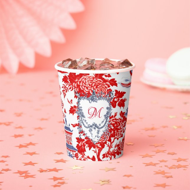 Vasos De Papel Monograma de Chinoiserie Delft French Blue (in situ)