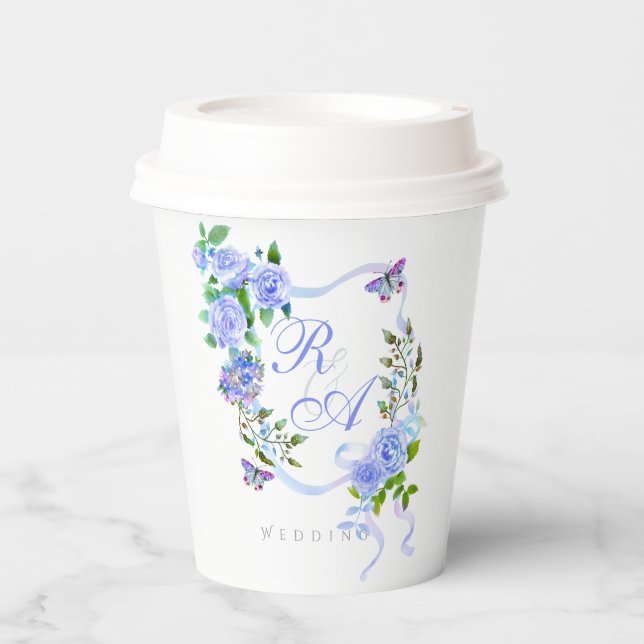Vasos De Papel Monograma de cinta de rosa azul (Anverso)