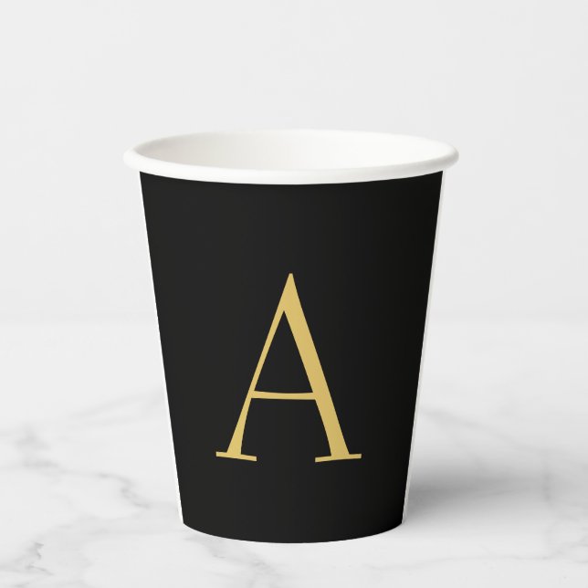 Vasos De Papel Monograma de color dorado negro (Anverso)