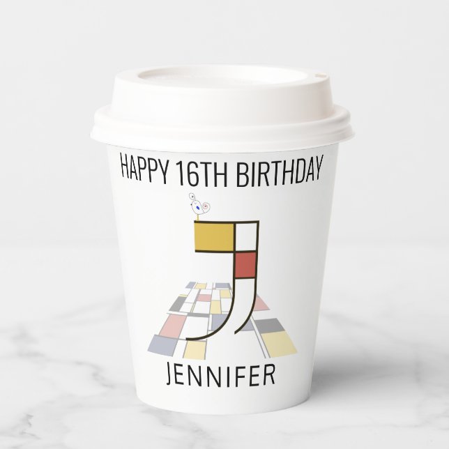 Vasos De Papel Monograma de estilo de neoplastismo С. Letra J (Anverso)