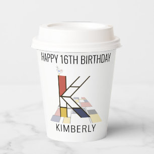 Vasos De Papel Monograma de estilo de neoplastismo С. Letra K