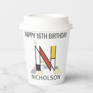 Vasos De Papel Monograma de estilo de neoplastismo С. Letra N