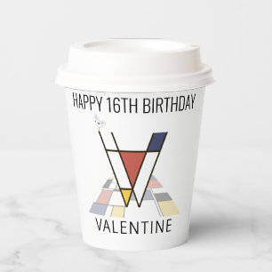 Vasos De Papel Monograma de estilo de neoplastismo С. Letra V