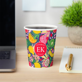 Vasos De Papel Monograma de Frutas Tropicales Patrón de Acuarela